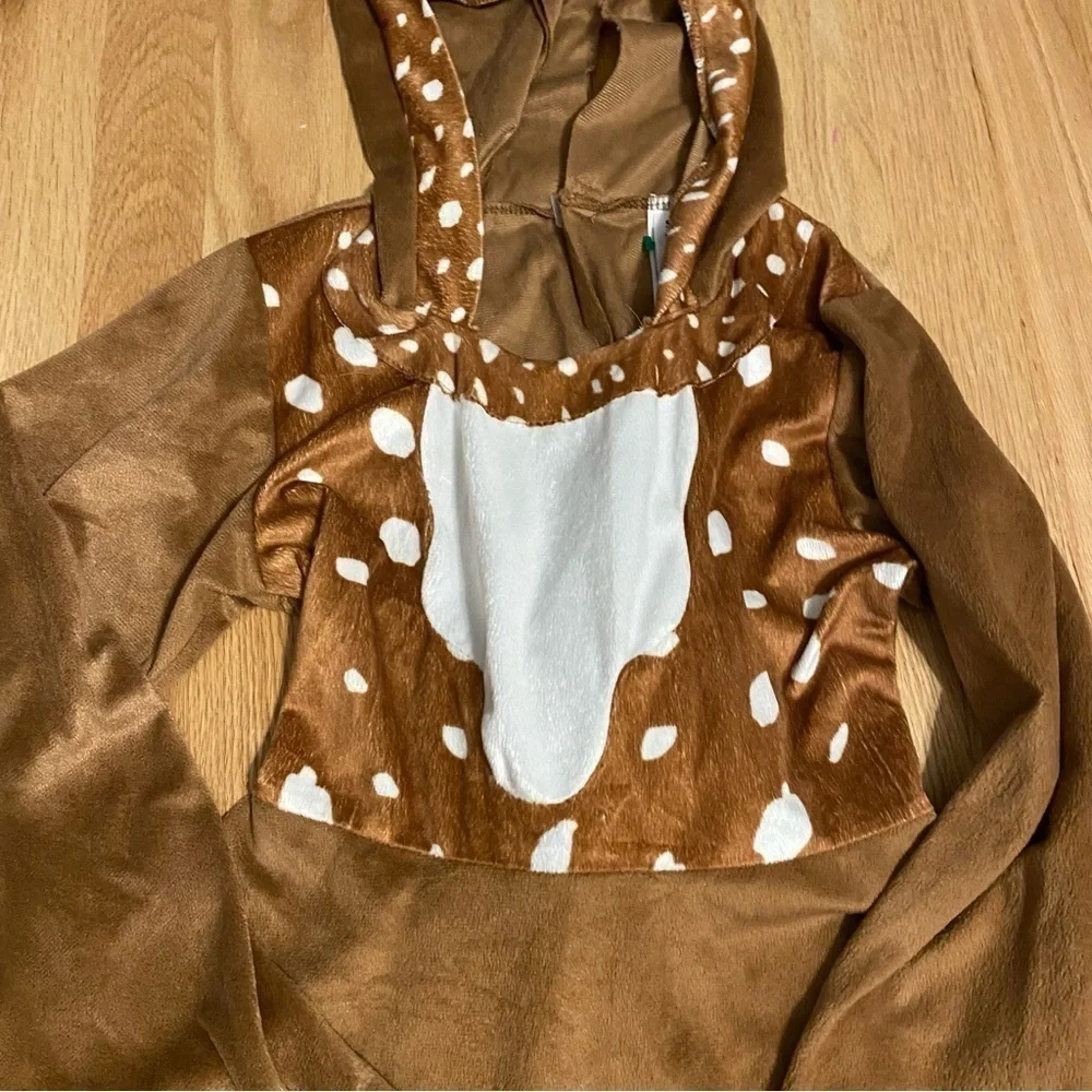 Spirit Halloween Deer Fawn Costume Medium Hooded Kids Girls Brown Tan Flower - Picture 3 of 6